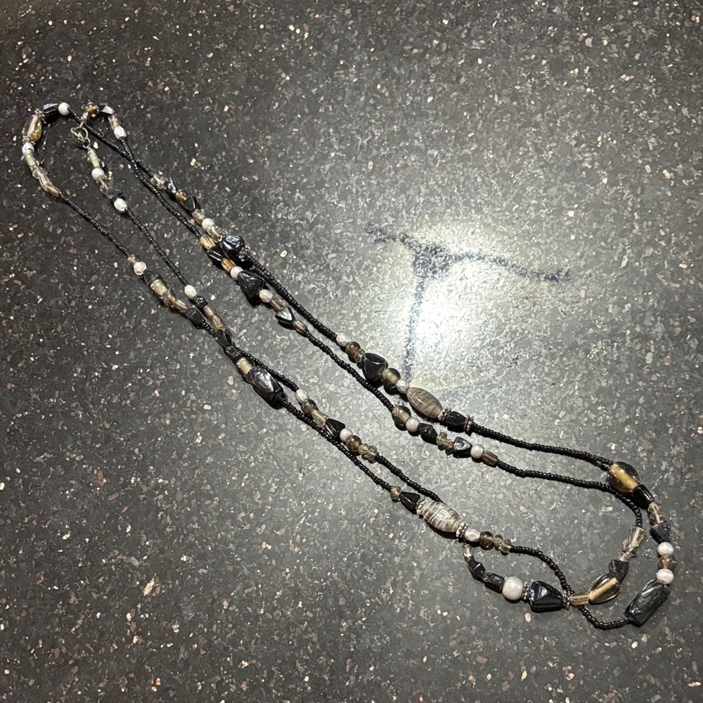 Black beaded layering necklace